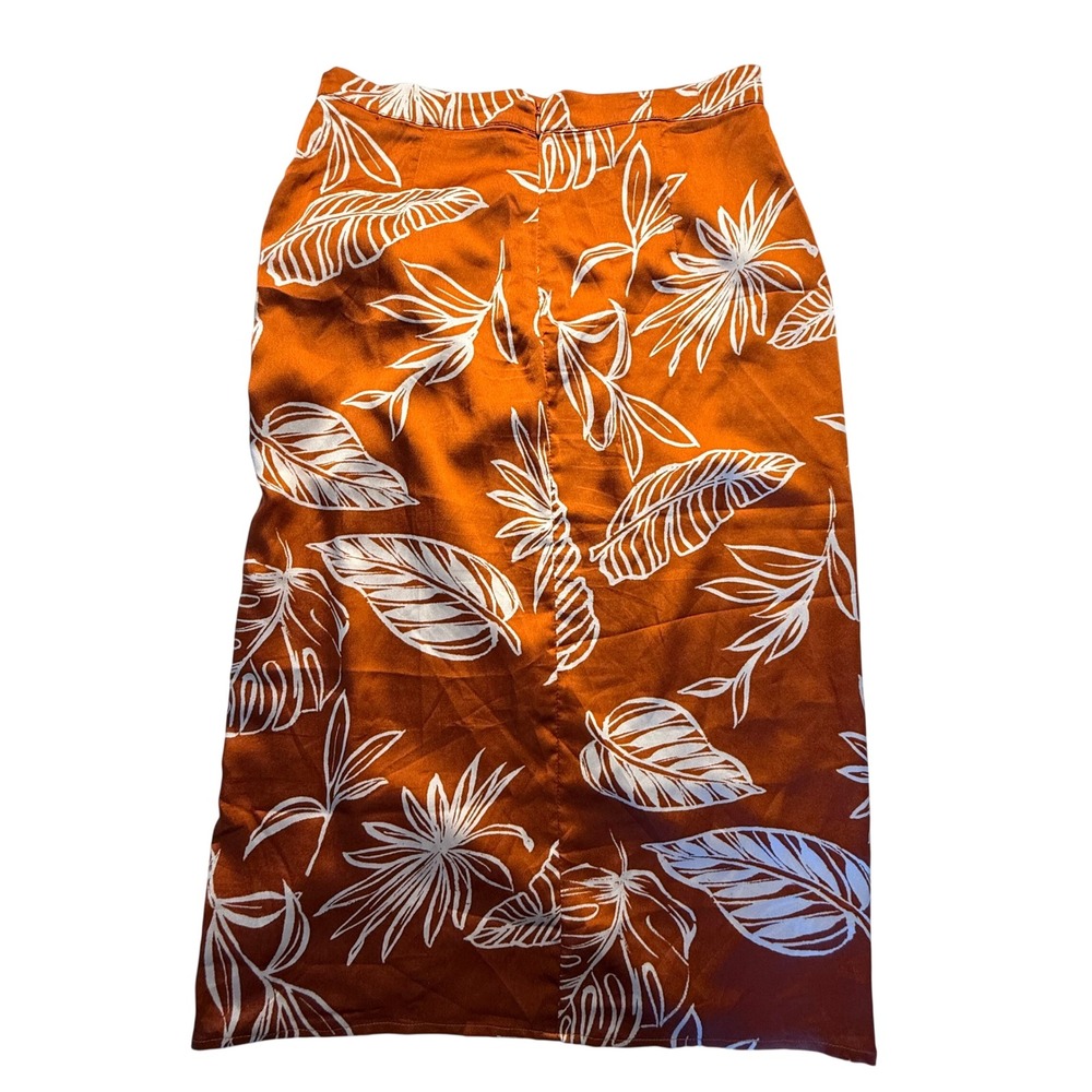 Forever 21 Rust Orange Small Skirt Tropical Leaf Print Faux Wrap Midi Side Tie - Picture 3 of 14